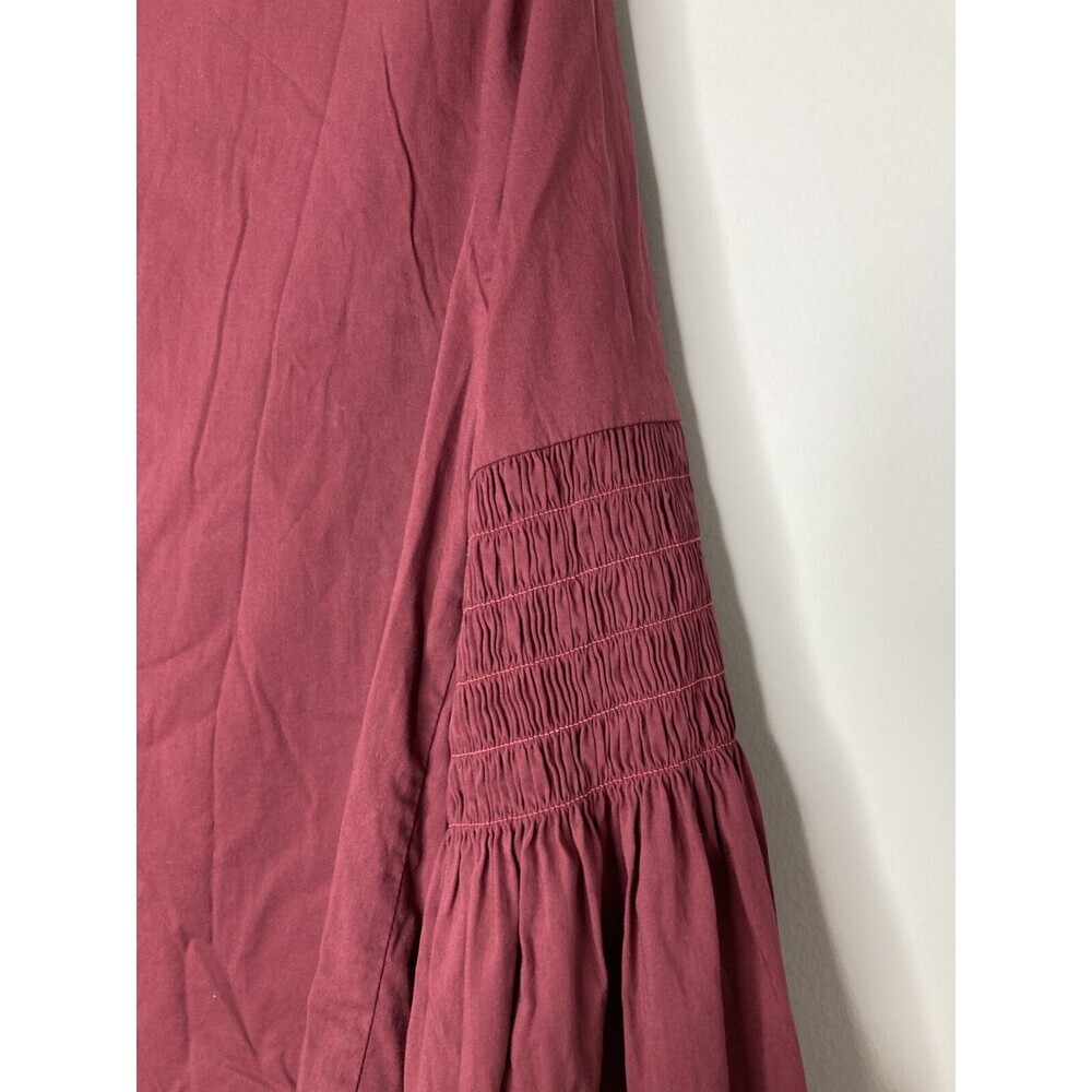 Catherine Malandrino Top Women Medium Smocked Flare Bell Sleeves Burgundy Blouse - Picture 6 of 7